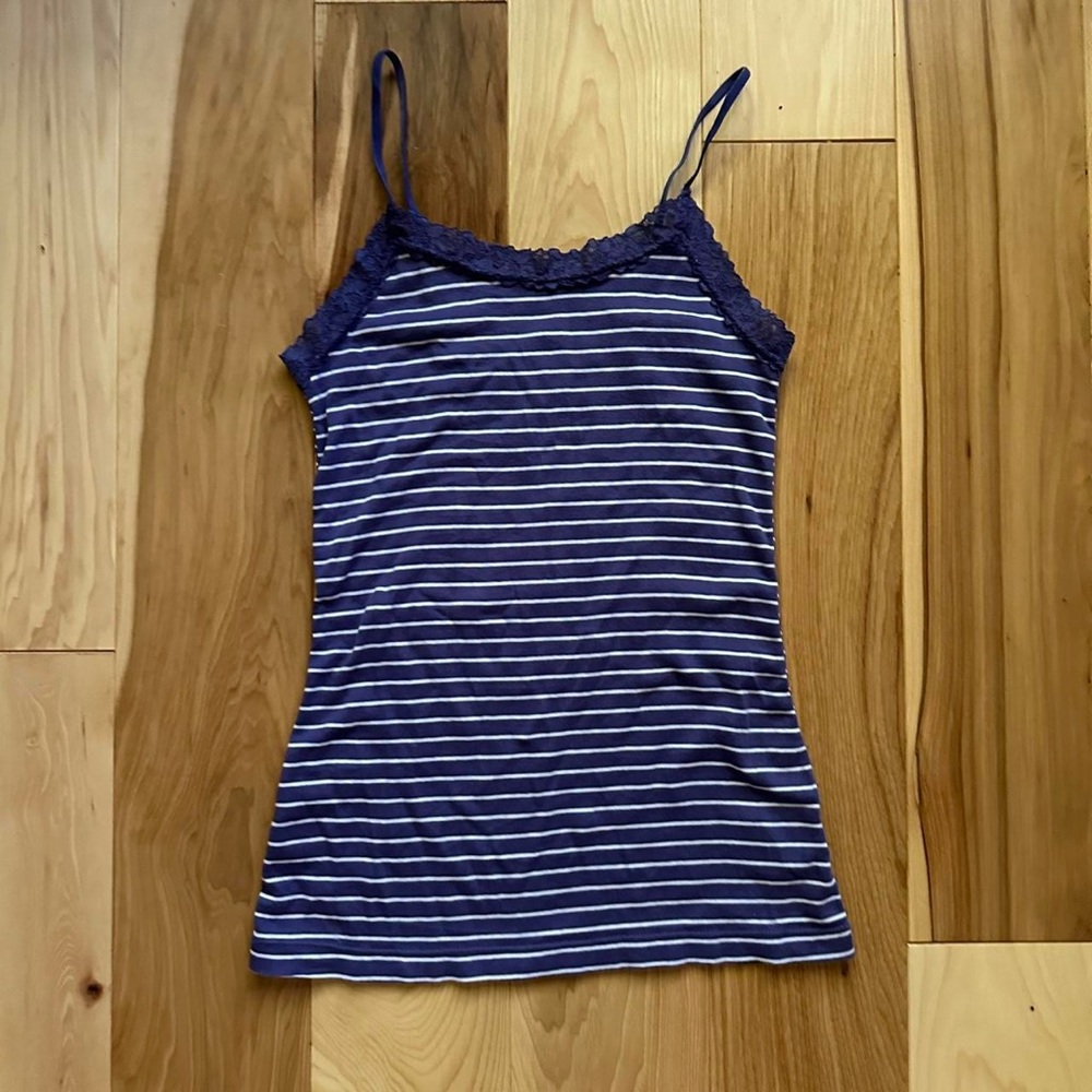 Purple-y blue striped tank with adjustable straps